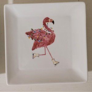 Set of 2 - Kathryn White - Christmas Pink Flamingo Porcelain Party Plates